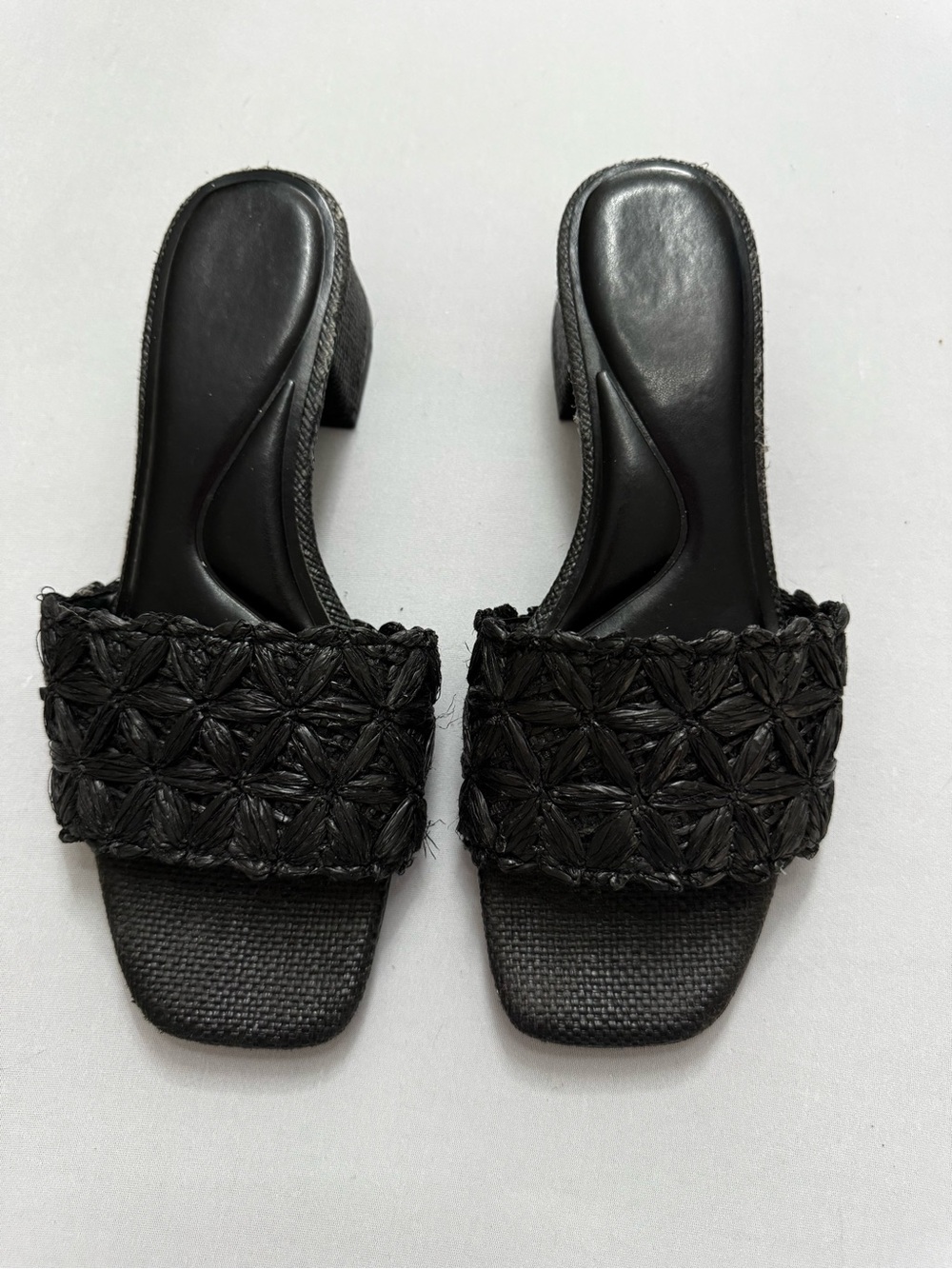 Easy Spirit Rosario Black Woven Block Heel Slide Sandals Size 9M